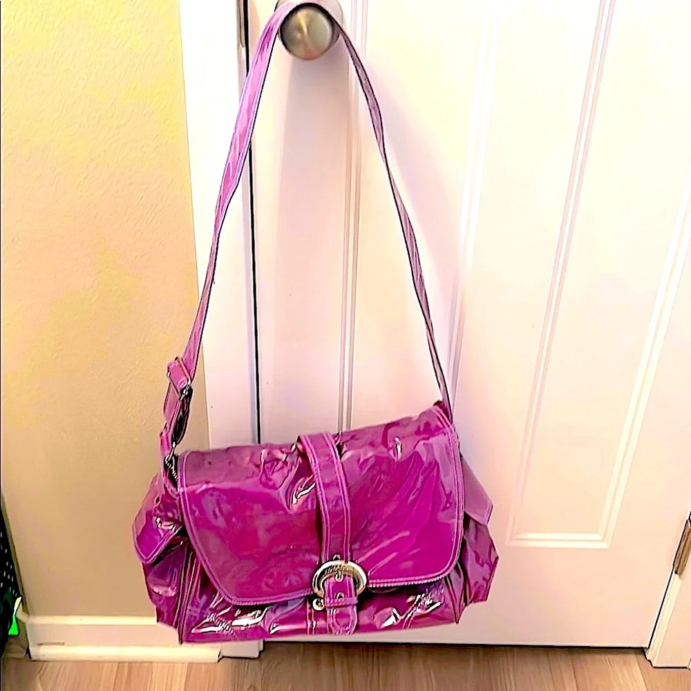 Kalencom Patent Leather Oversized Shoulder/Diaper Bag Purple NWOT Maternity Bold